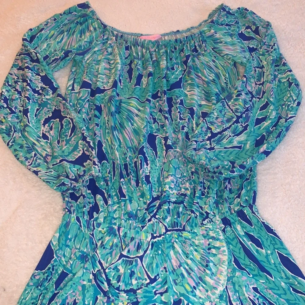 Lilly Pulitzer Lana Romper XXS Tortuga Time EUC Off Shoulder - Picture 14 of 14